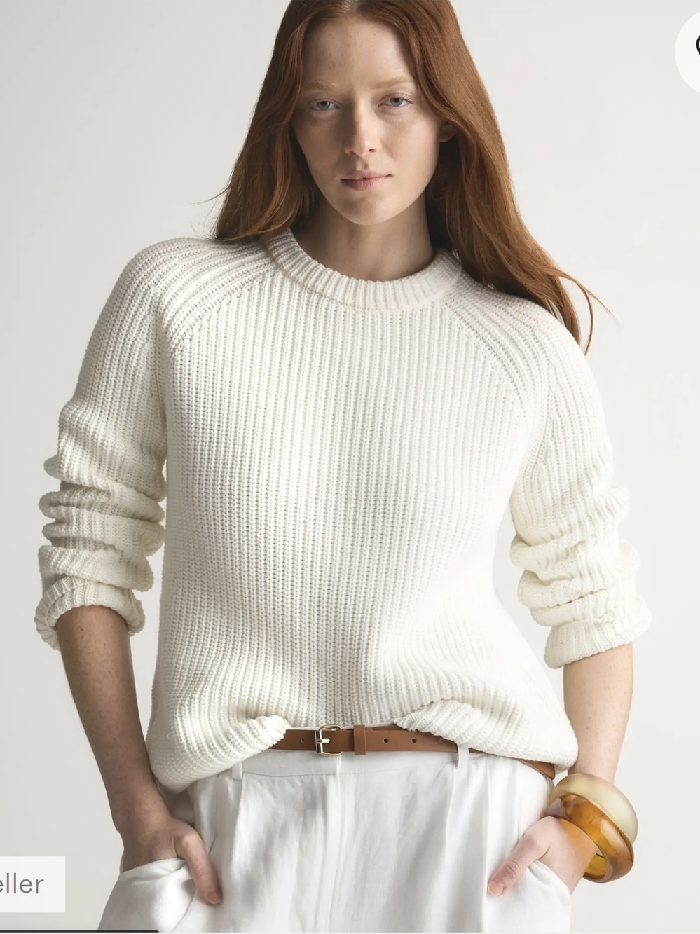 QUINCE WOMENS 100% ORGANIC COTTON FISHERMAN CREW SWEATER IVORY